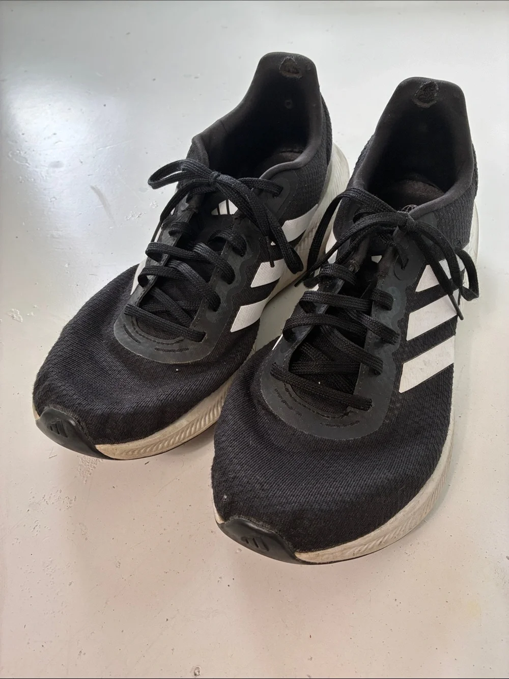 Adidas Sz 11 Black White Cloudfoam Tie Up Athletic Running Shoes